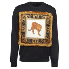 Versace Pillow Talk Black Leopard Print Applique Cotton Sweatshirt L