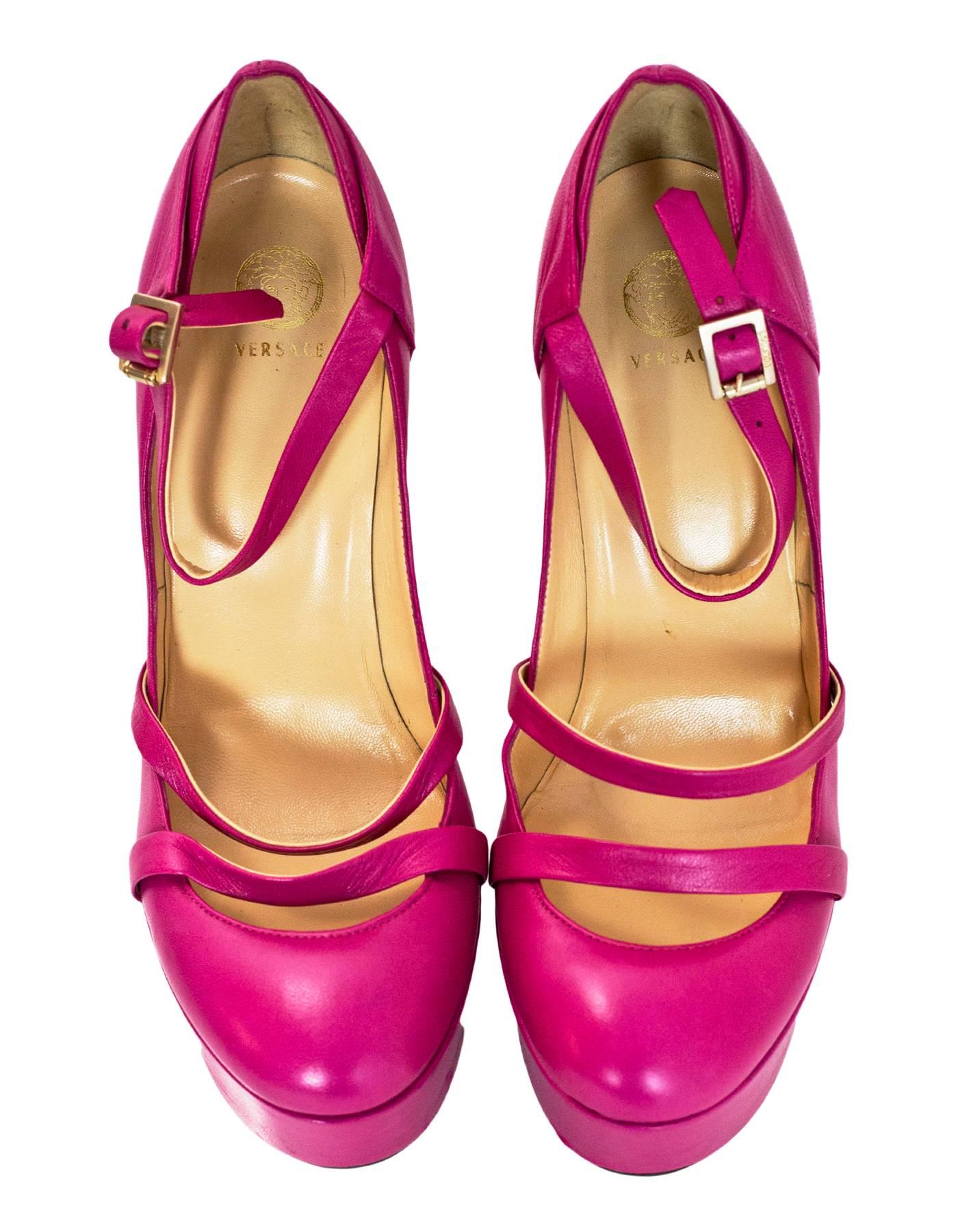 Red Versace Pink & Gold Platform Pumps Sz 38.5 with DB