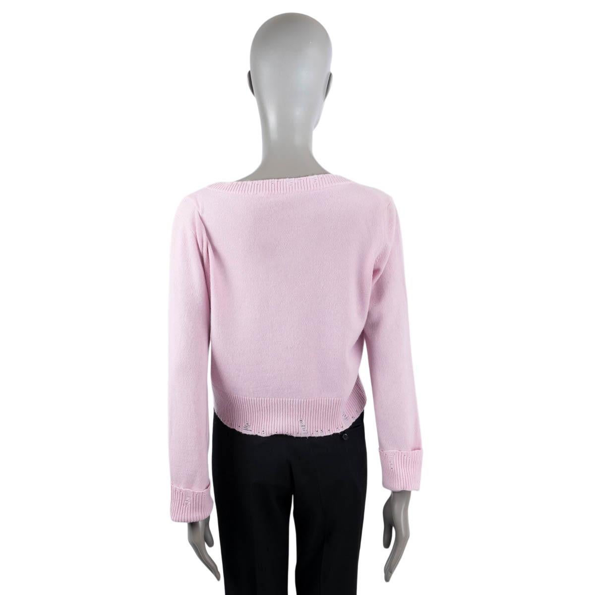 Women's VERSACE pink cashmere 2021 SAFETY PIN DISTRESSED Cardigan Sweater 44 L For Sale