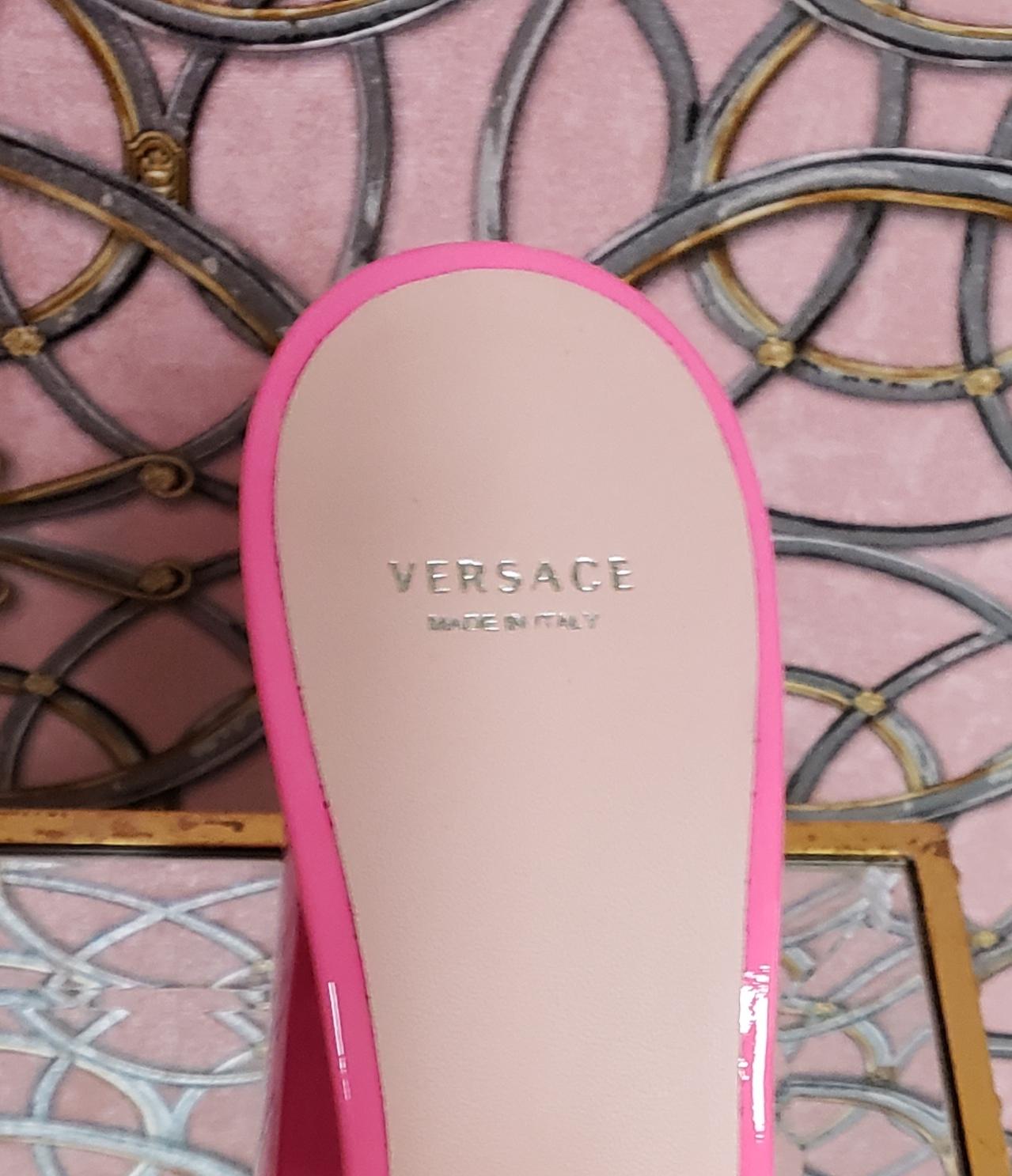 Women's VERSACE Pink Clogs Patent Leather Platform Sandals 37 - 7