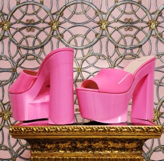 VERSACE Pink Clogs Patent Leather Platform Sandals