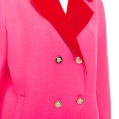 VERSACE pink colorblock contrast notch lapel gold Medusa double breasted coat L