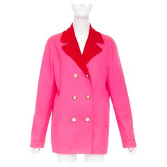 VERSACE pink colorblock contrast notch lapel gold Medusa double breasted coat L