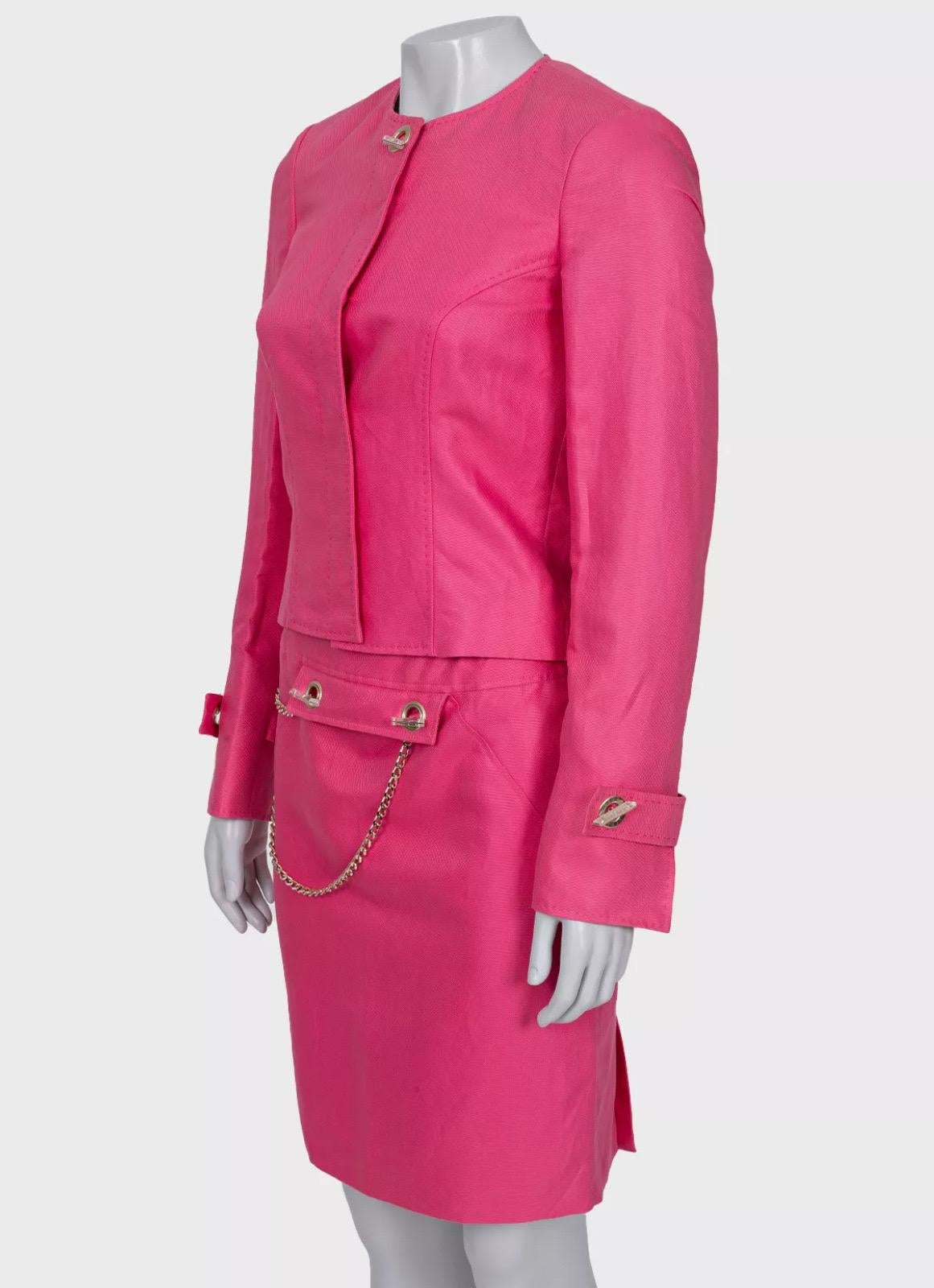 Traje Falda Versace Rosa Algodón - Talla S 38/40 en venta 1
