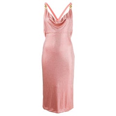 Versace Pink Crystal Embellished Draped Cocktail Midi Dress Size 38