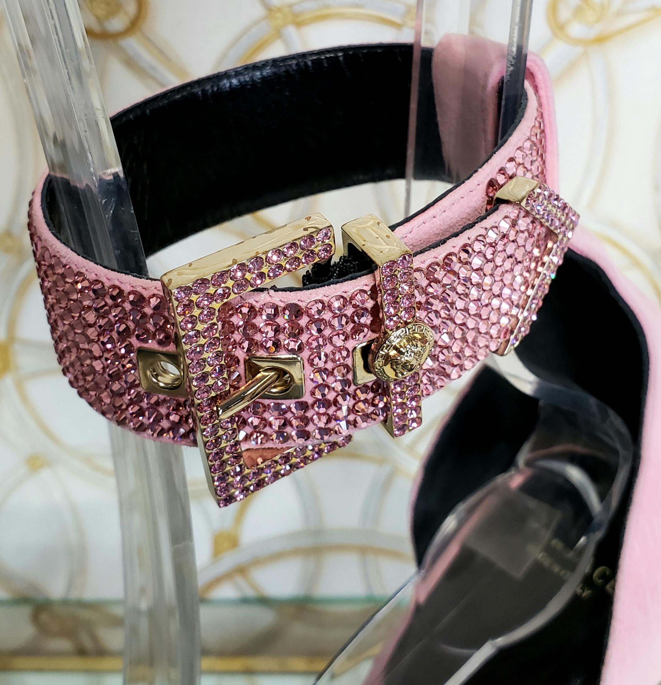 VERSACE pink crystal embellished plexiglass platform sandals Size 38 For Sale 1