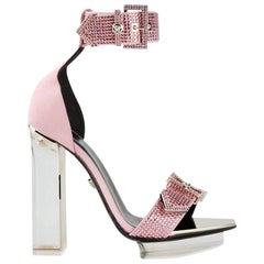 VERSACE pink crystal embellished plexiglass platform sandals Size 38