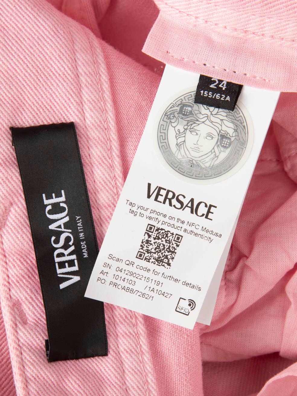 Versace Pink Denim Flared Jeans Size XS For Sale 3