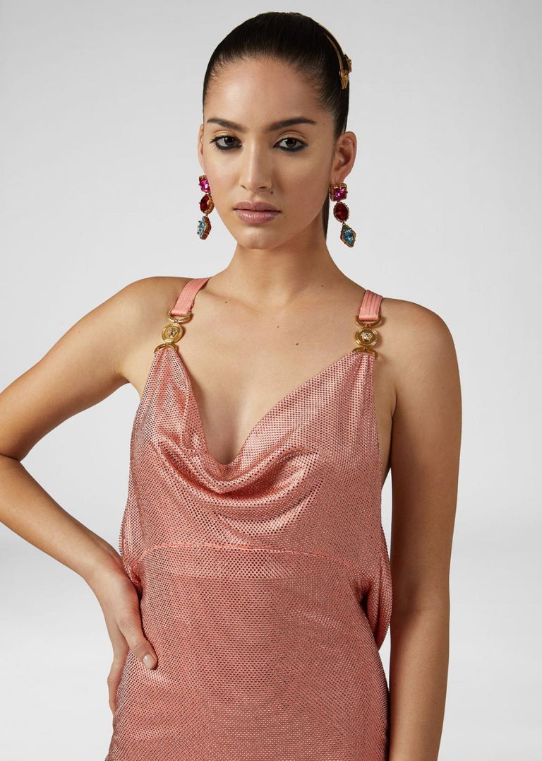 VERSACE PINK DRAPED EMBELLISHED PINK MIDI Dress 42 6 at 1stDibs