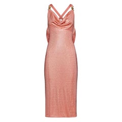 VERSACE PINK DRAPED EMBELLISHED PINK MIDI Dress 42 - 6