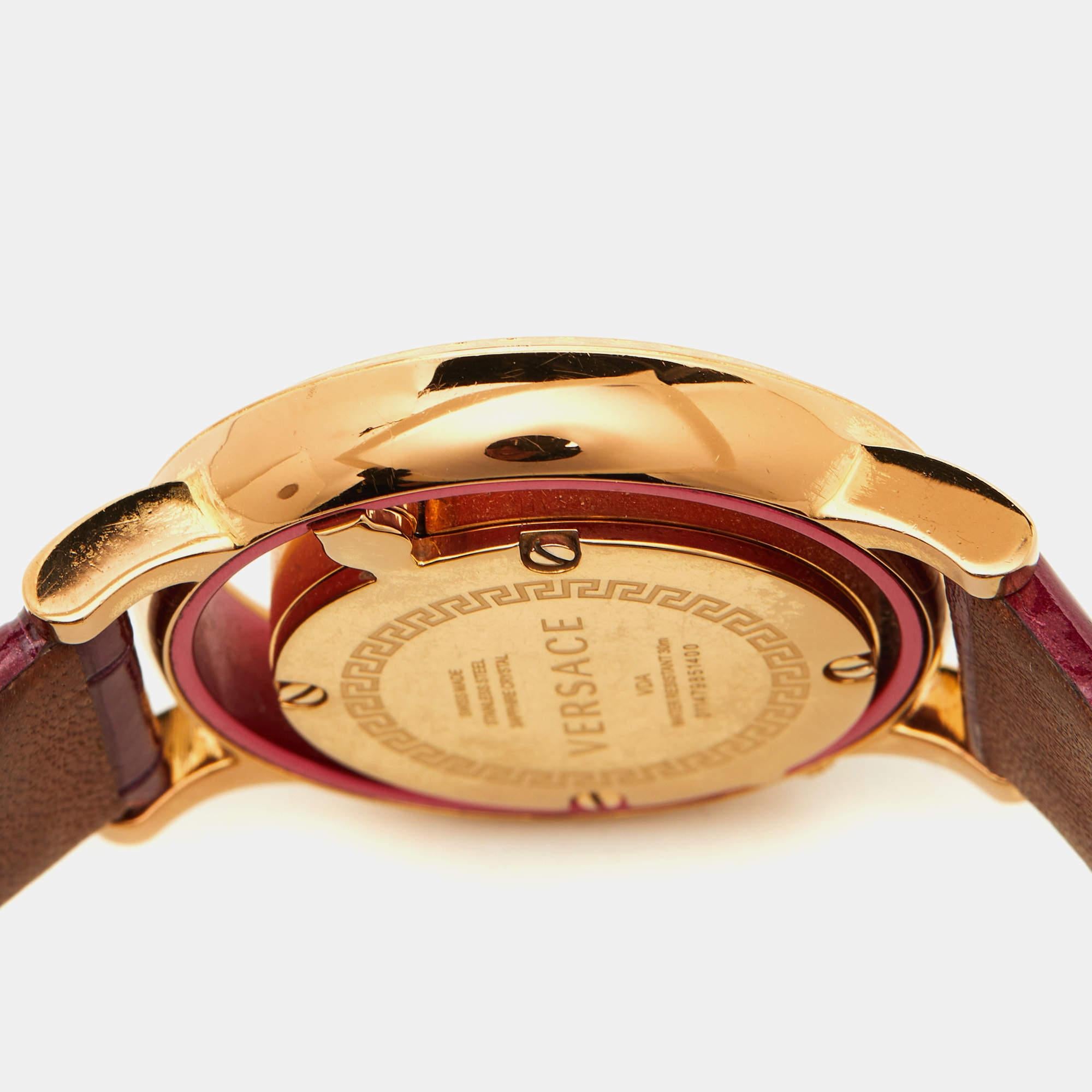 Aesthetic Movement Versace Pink Gold Plated Stainless Steel Leather VDA020014 Women's Wristwatch 33