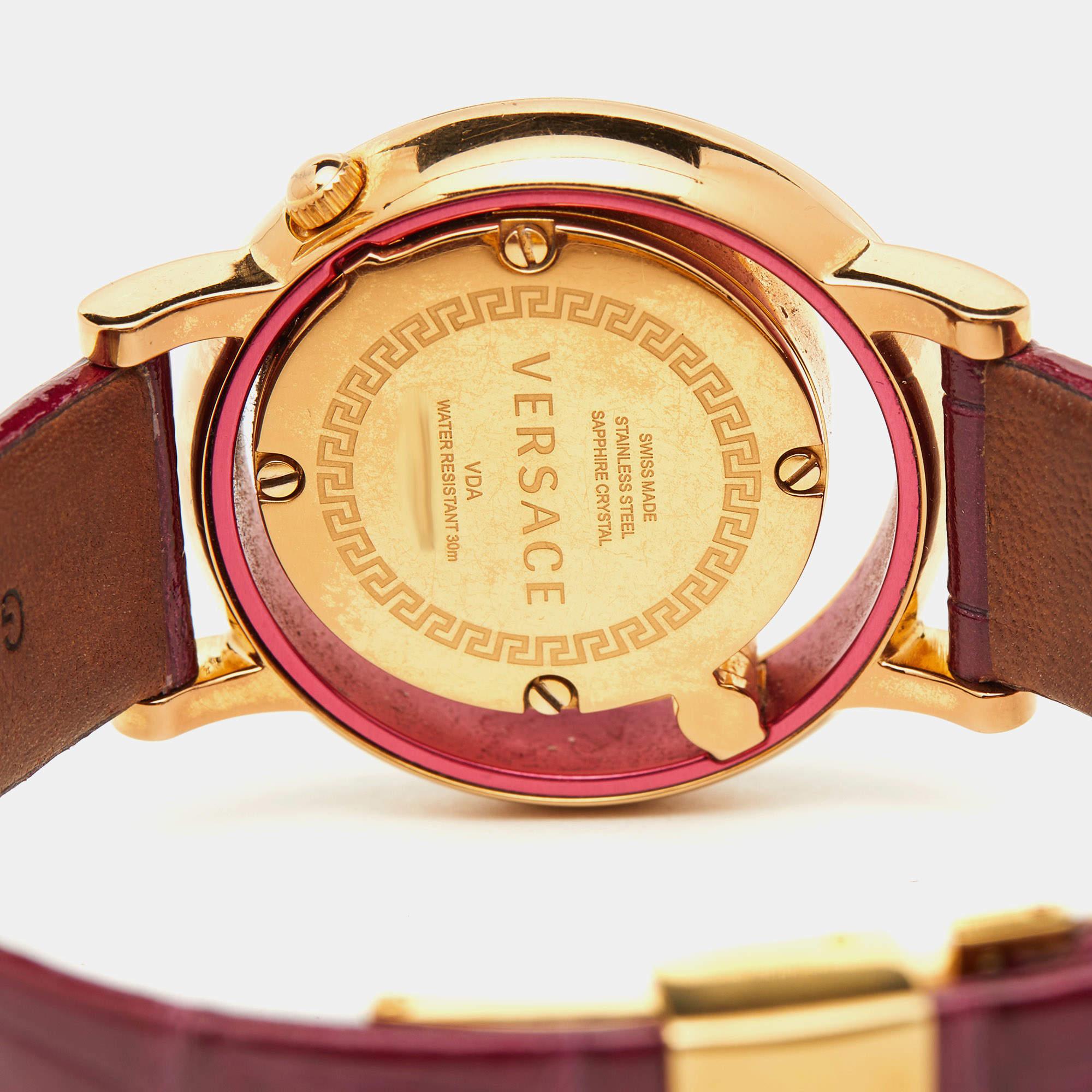 Versace Pink Gold Plated Stainless Steel Leather VDA020014 Women's Wristwatch 33 1
