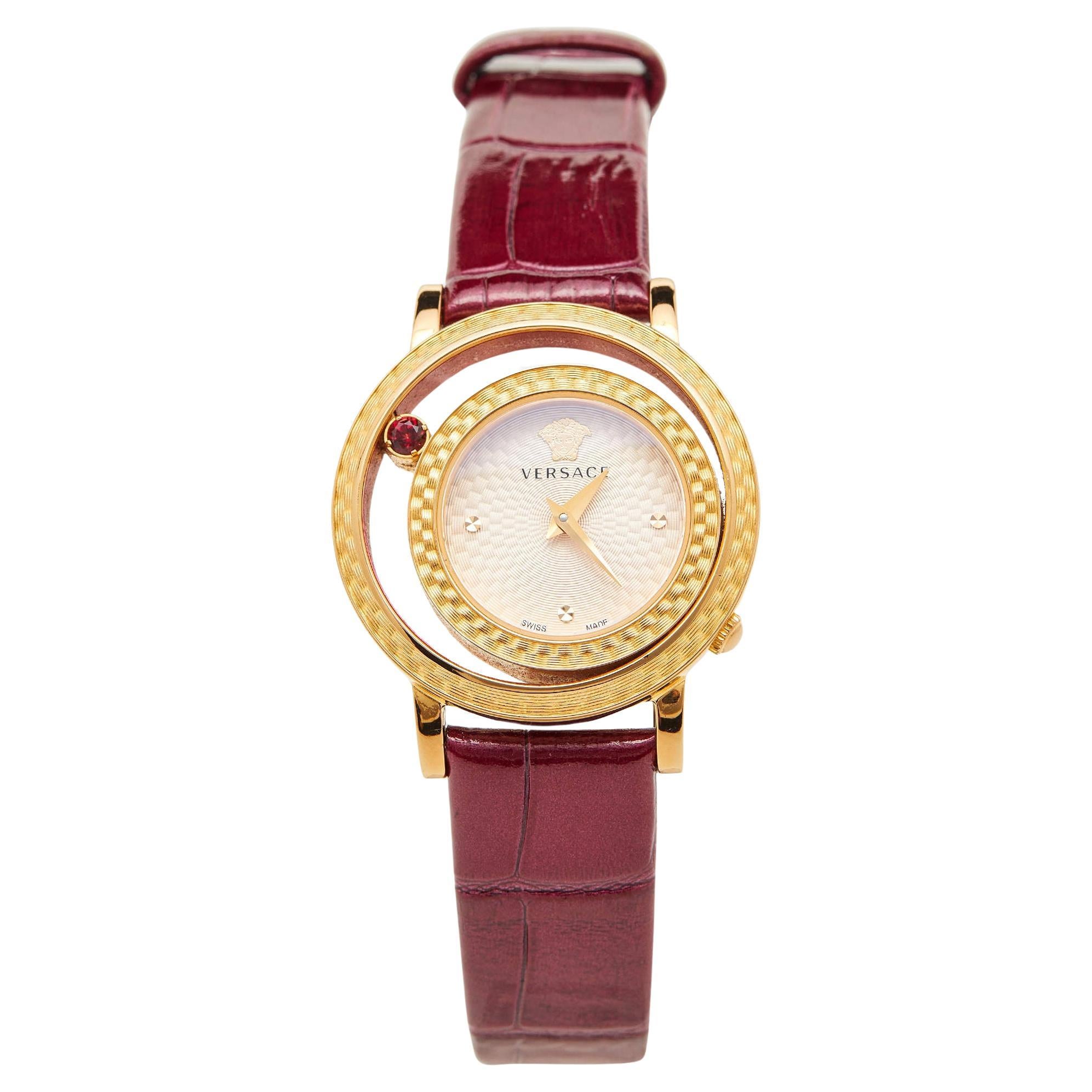 Versace Pink Gold Plated Stainless Steel Leather VDA020014 Women's Wristwatch 33