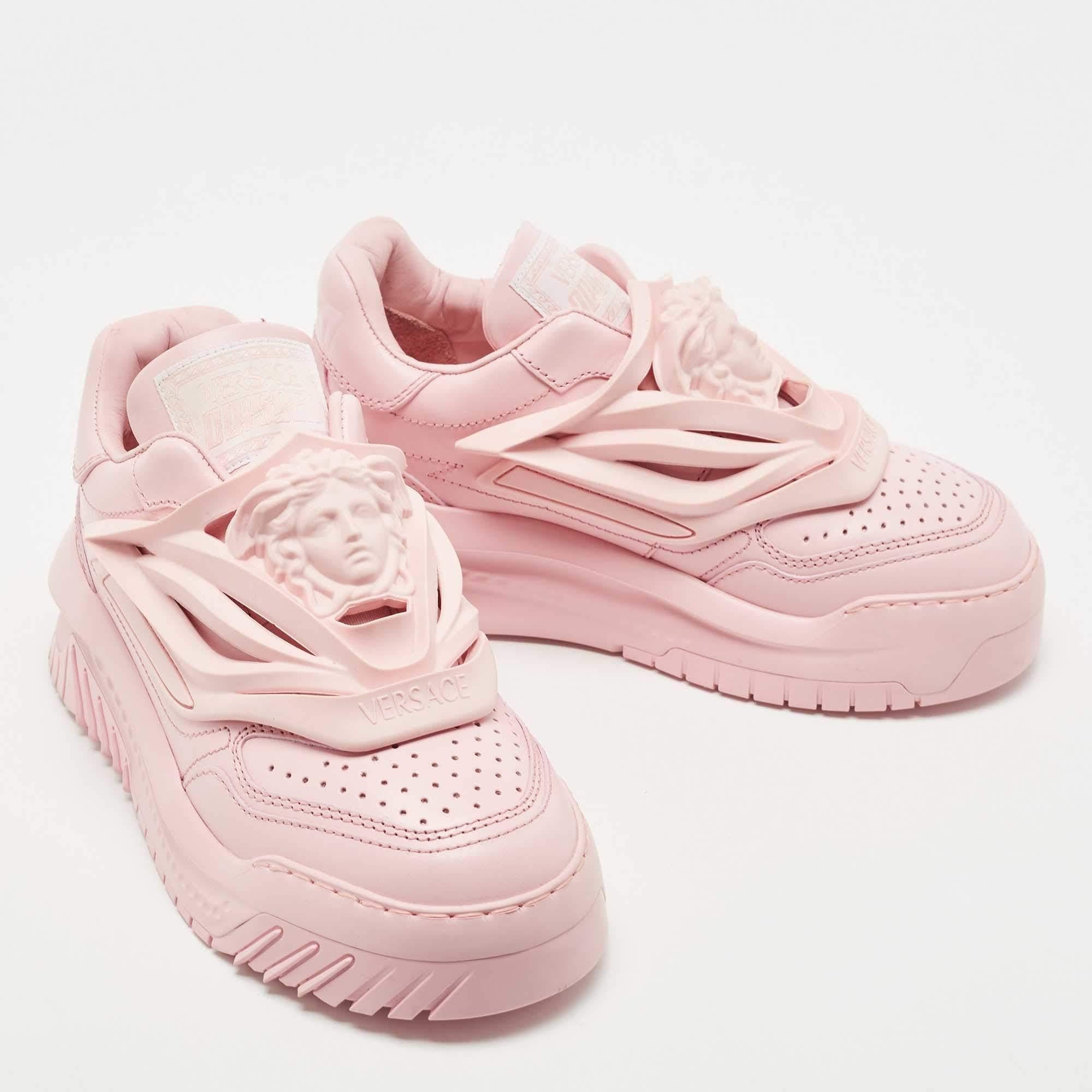 Versace Pink Leather and Rubber Medusa Odissea Caged Low Top Sneakers Size 36 2