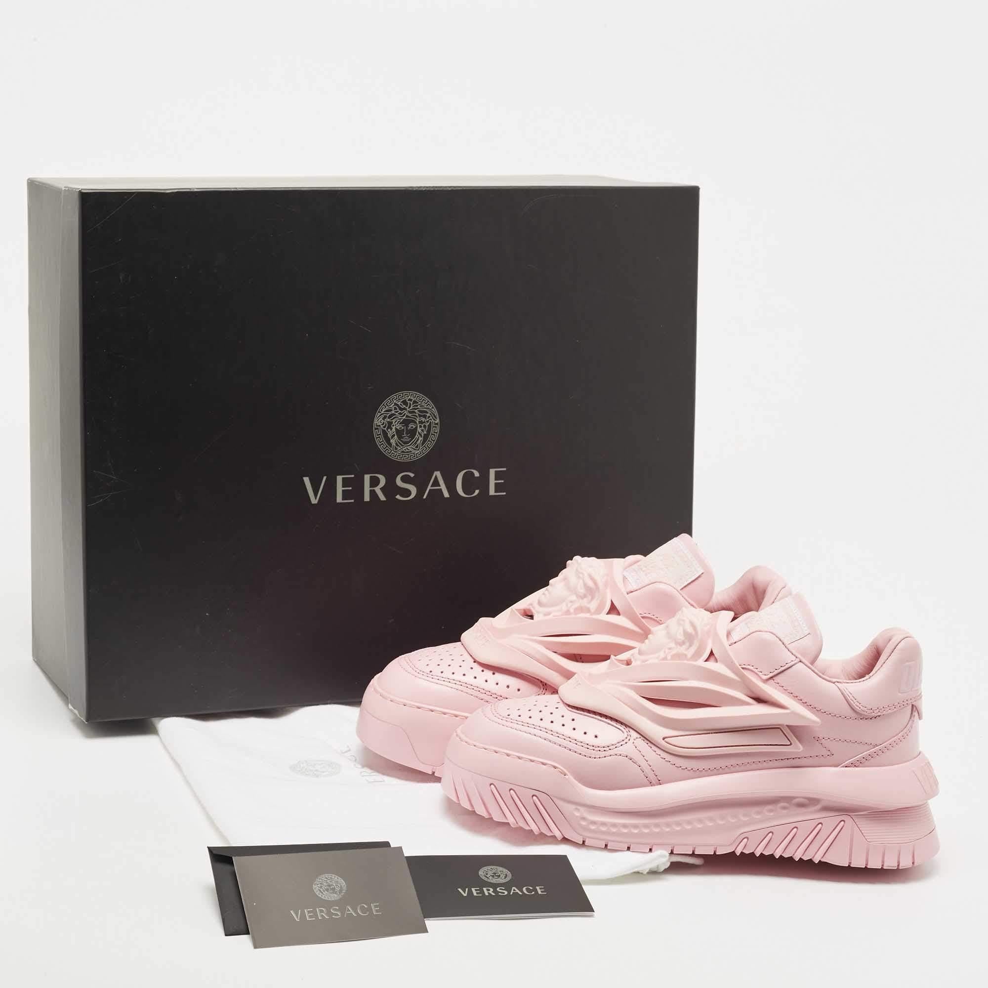 Versace Pink Leather and Rubber Medusa Odissea Caged Low Top Sneakers Size 36 5