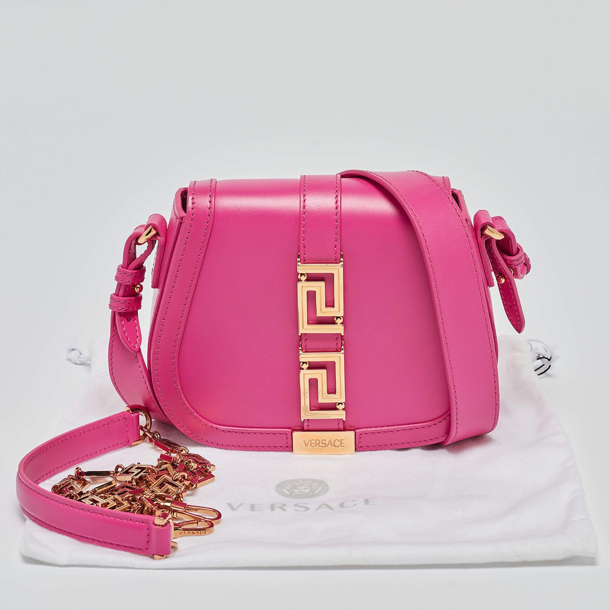 Versace Pink Leather Greca Shoulder Bag For Sale 14