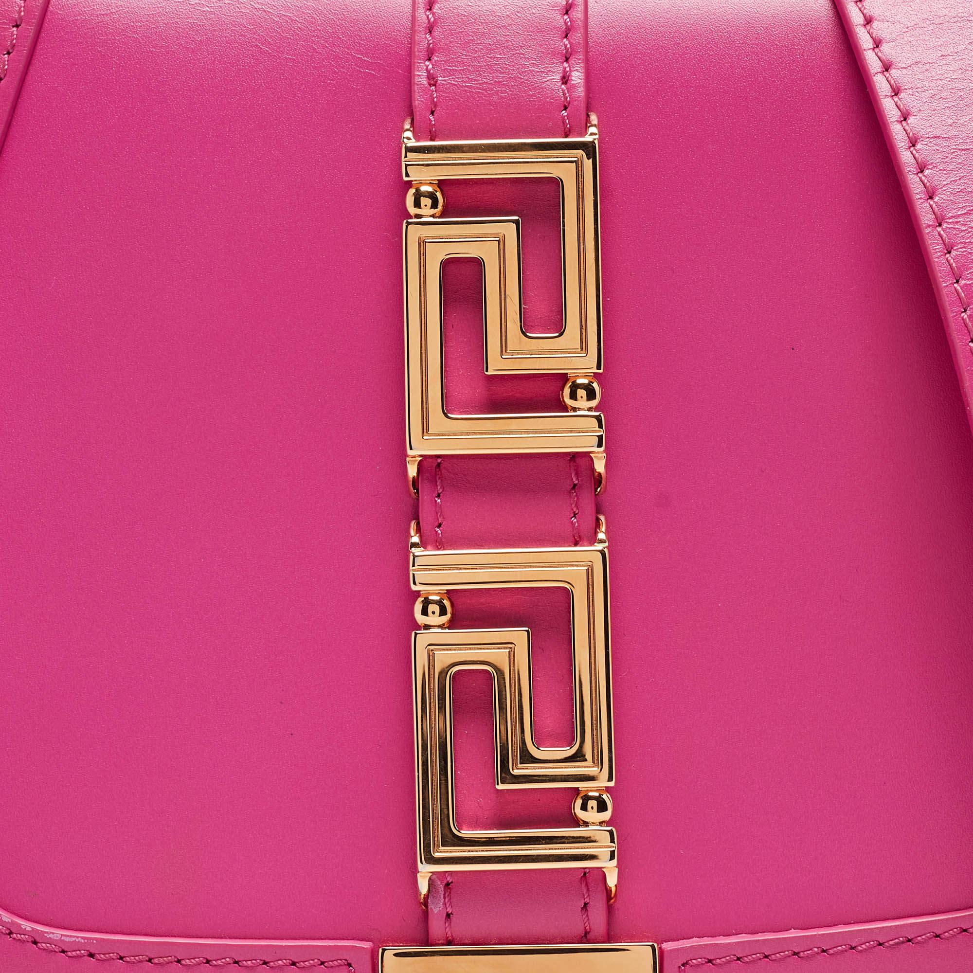 Versace Pink Leather Greca Shoulder Bag 4