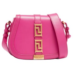 Used Versace Pink Leather Greca Shoulder Bag