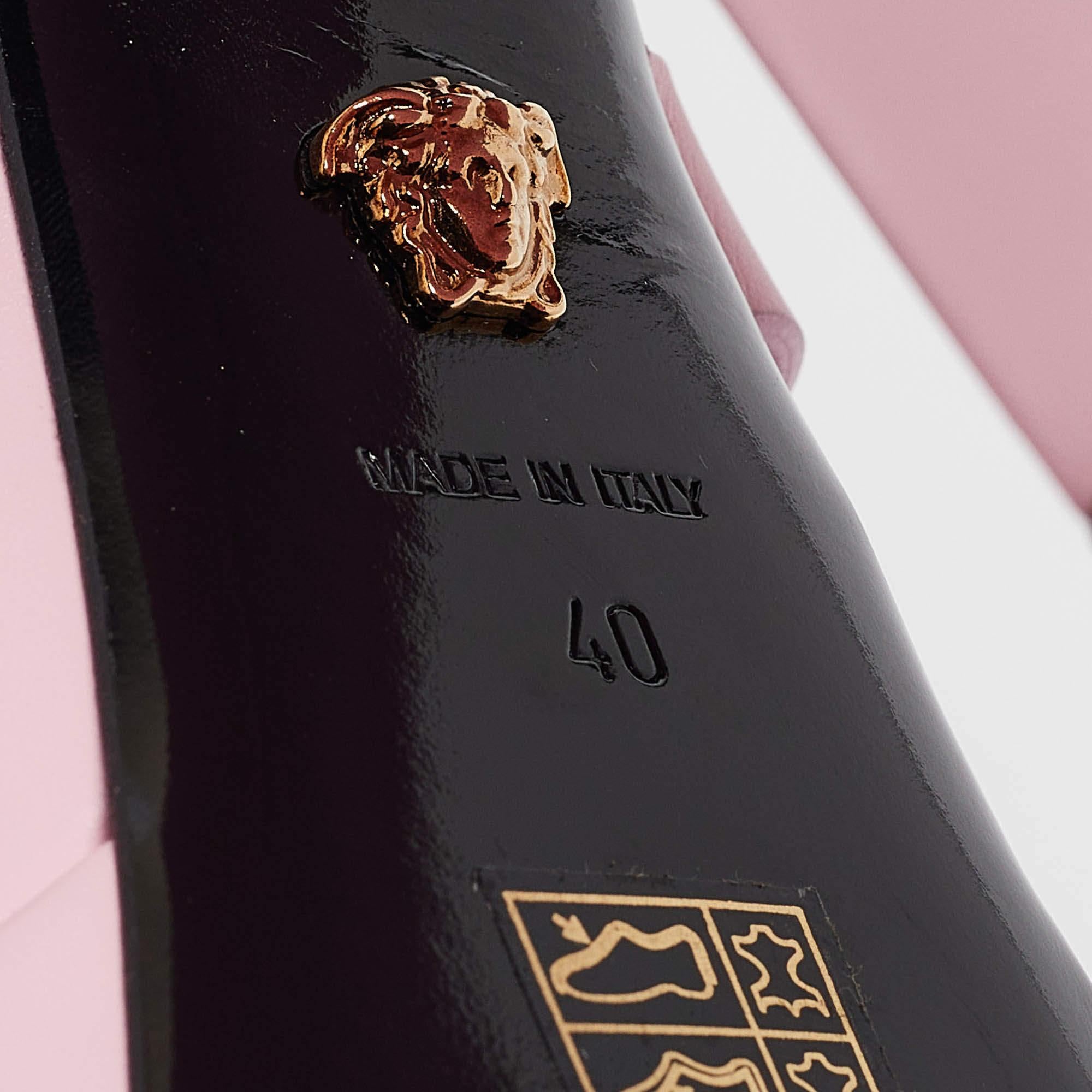 Versace Pink Leather La Medusa Platform Sandals Size 40 For Sale 2