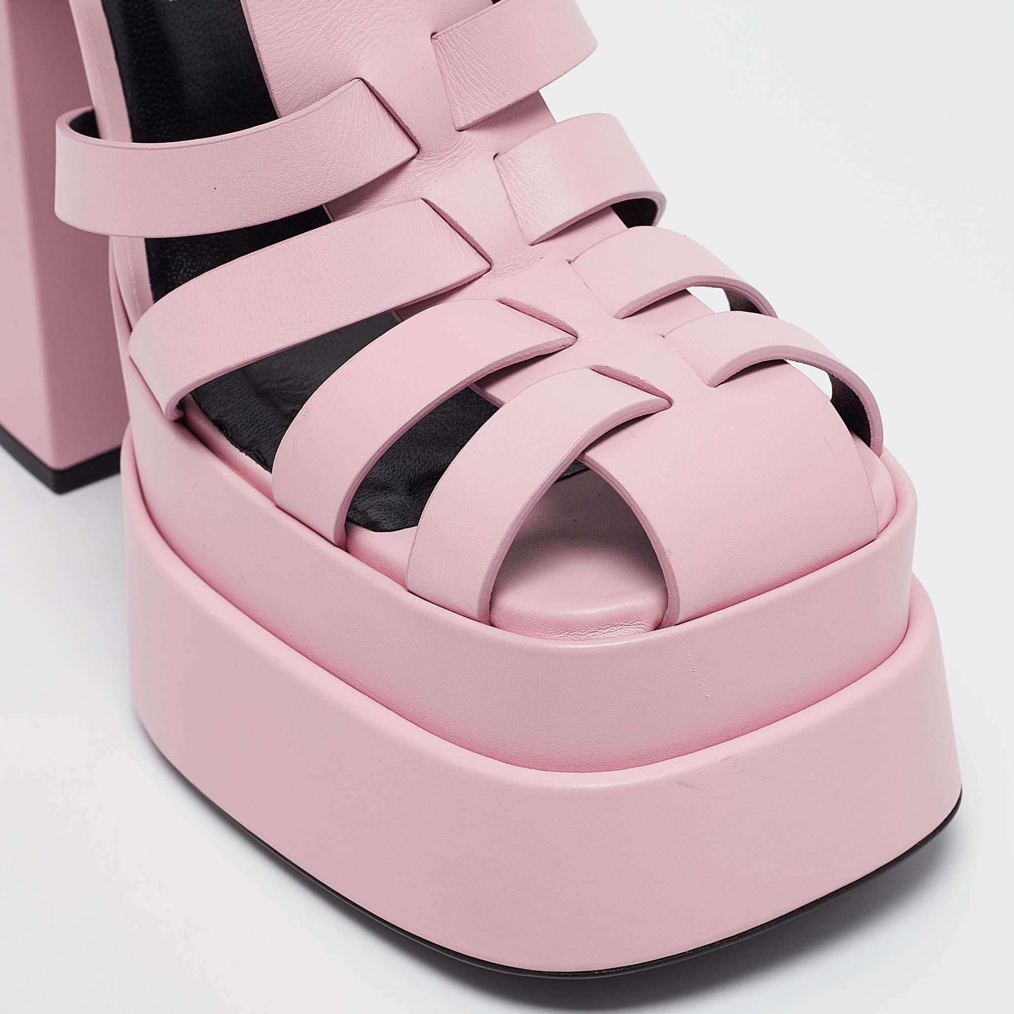 Versace Pink Leather La Medusa Platform Sandals Size 40 For Sale 3
