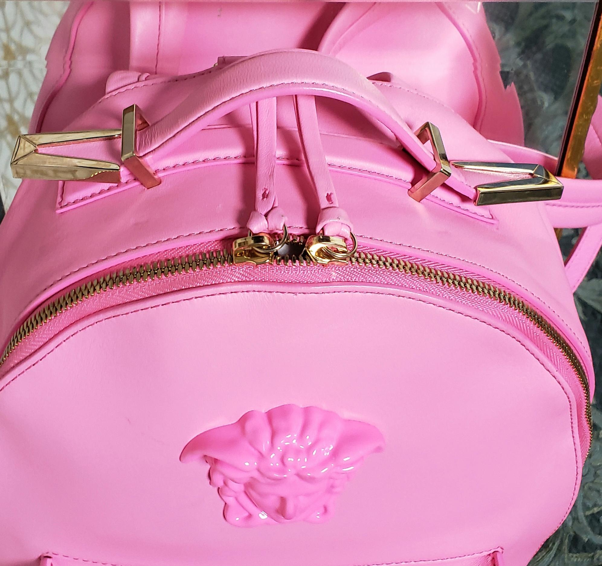 Pink VERSACE PINK LEATHER MEDUSA and GOLD-PLATED HARDWARE BACKPACK