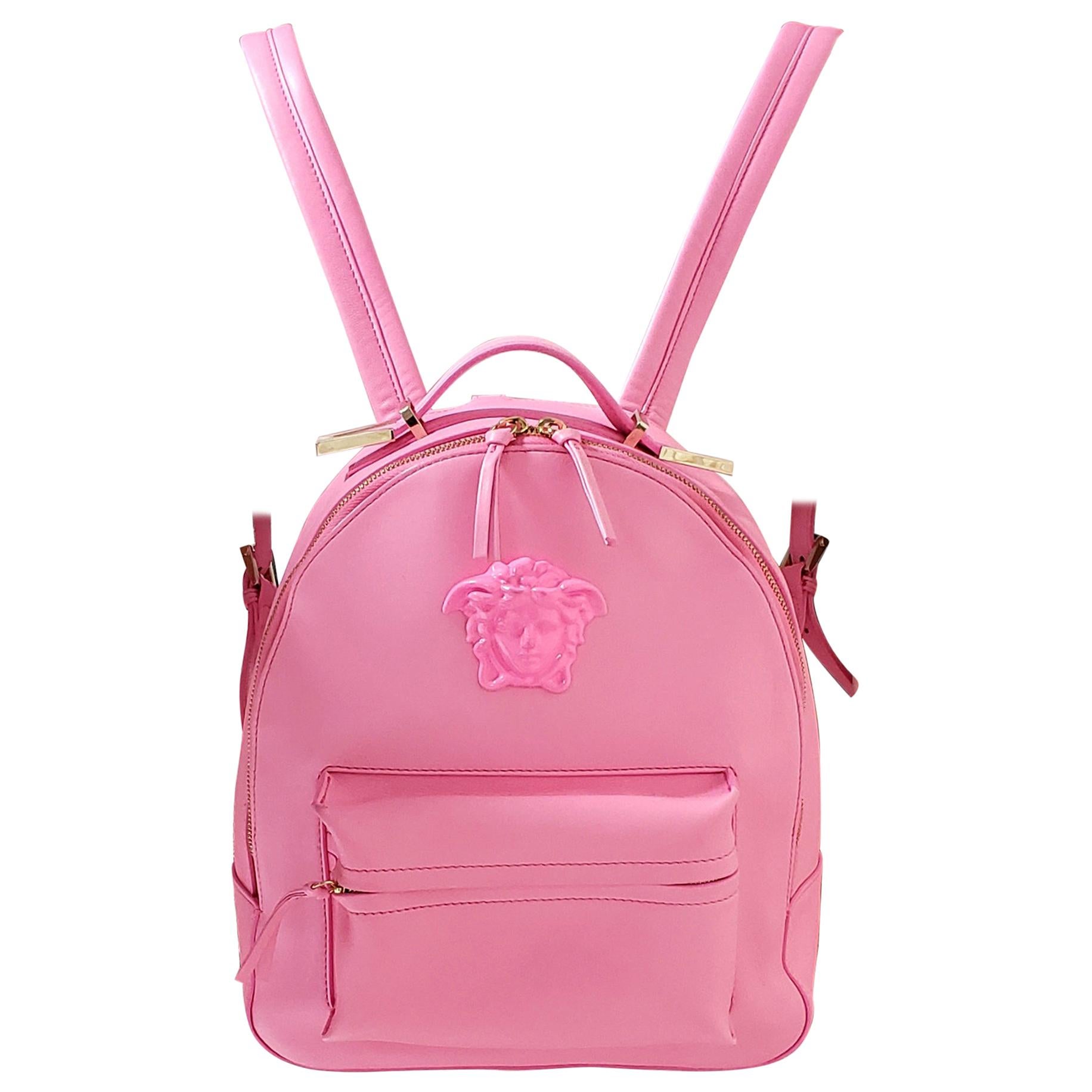 VERSACE Calfskin Palazzo Crystal Medusa Backpack Pink 190136