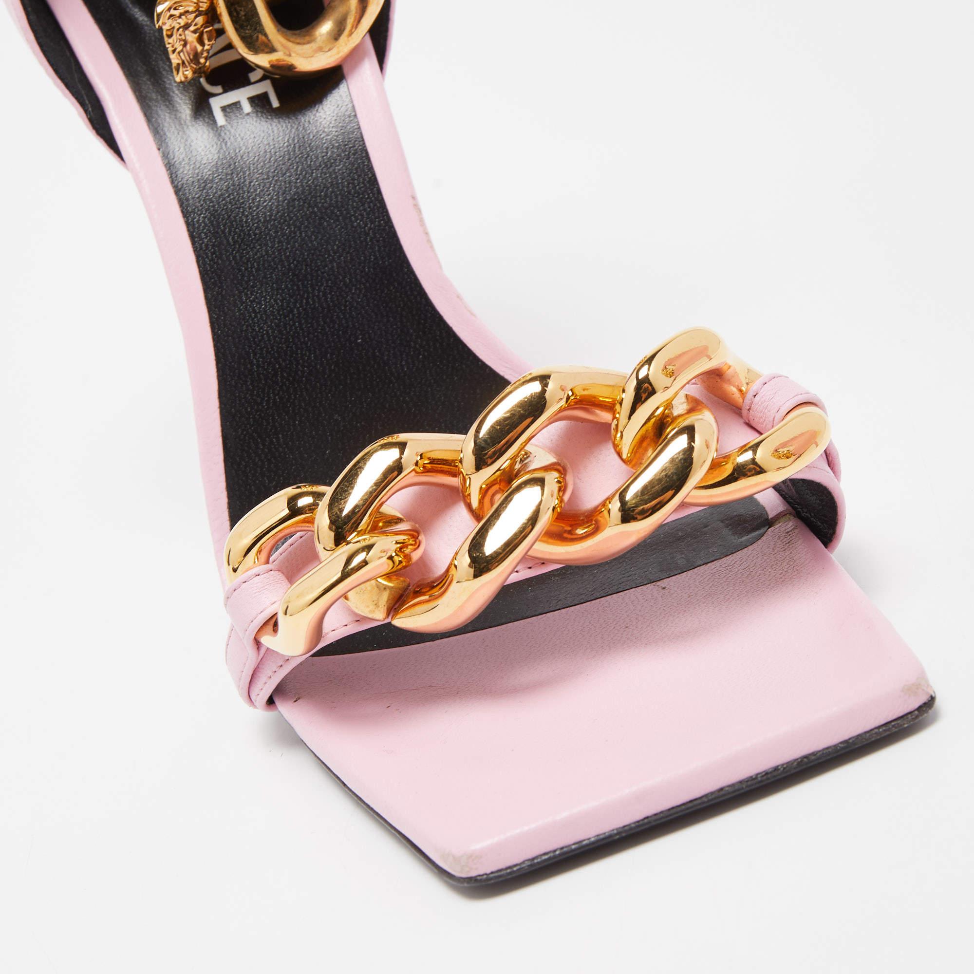 Versace Pink Leather Medusa Chain Sandals Size 39 2