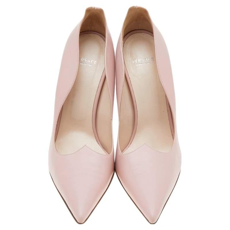 Beige Versace Pink Leather Pointed Toe Pumps Size 40