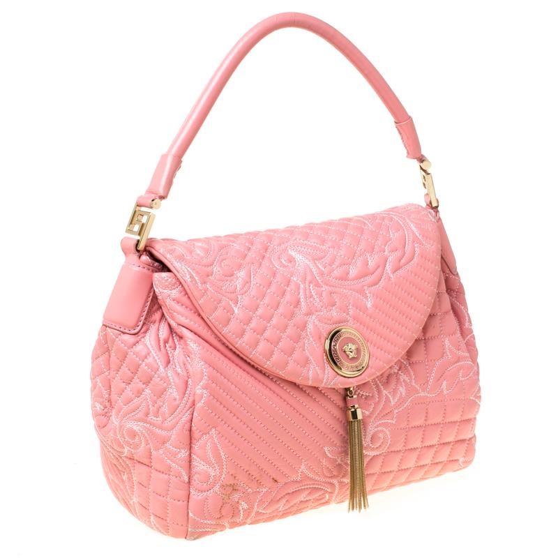Versace Pink Leather Talia Vanitas Shoulder Bag In Good Condition In Dubai, Al Qouz 2