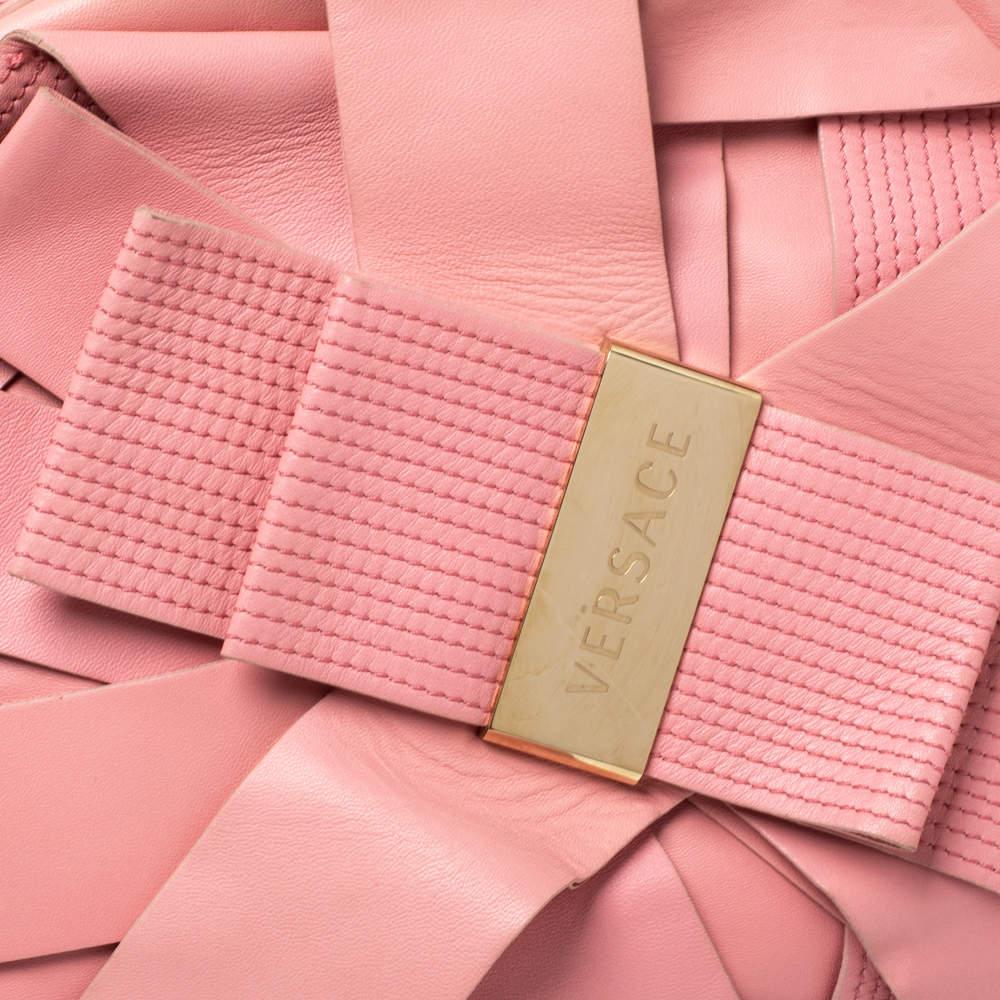 Versace Pink Leather Venita Bow Satchel For Sale 6