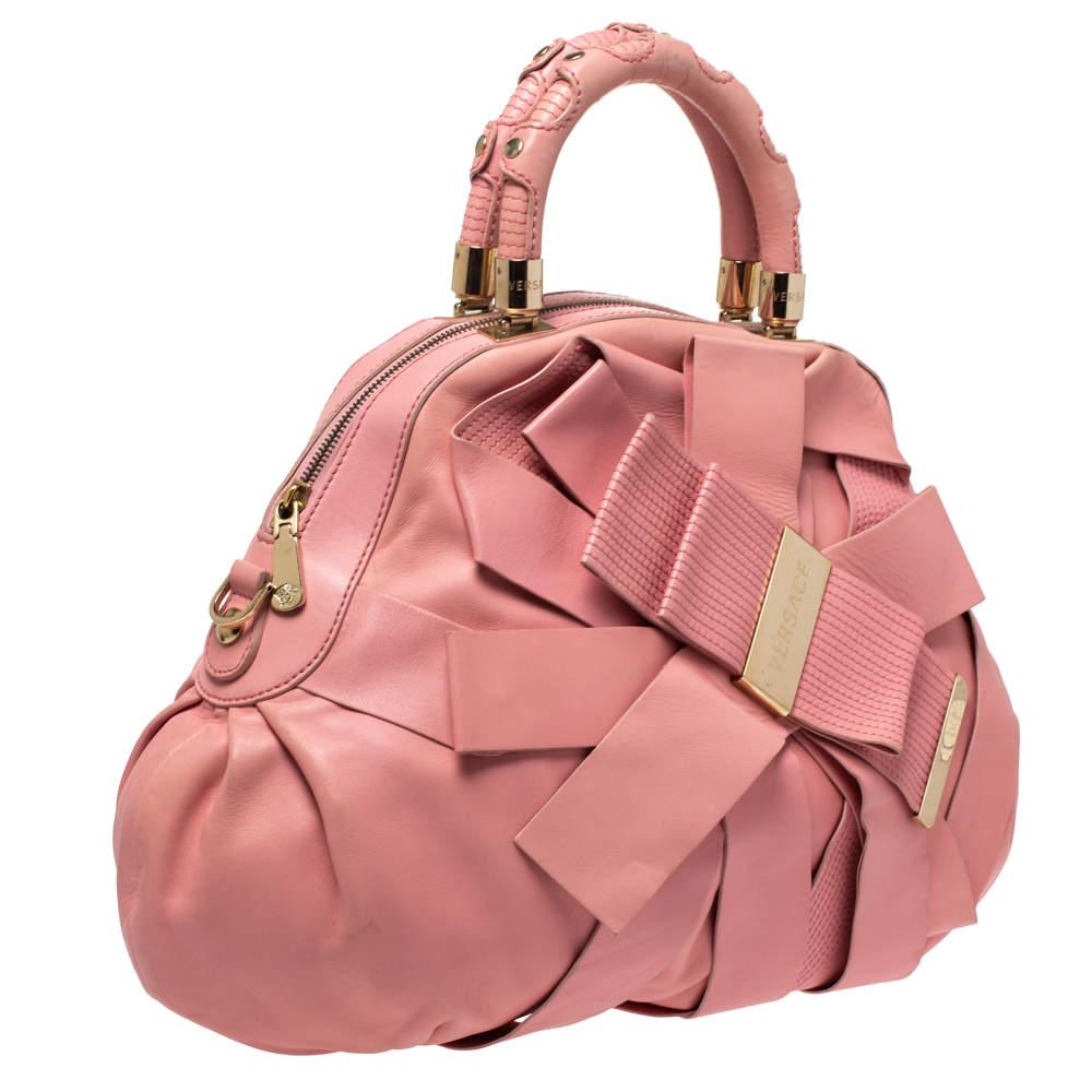 Women's Versace Pink Leather Venita Bow Satchel For Sale