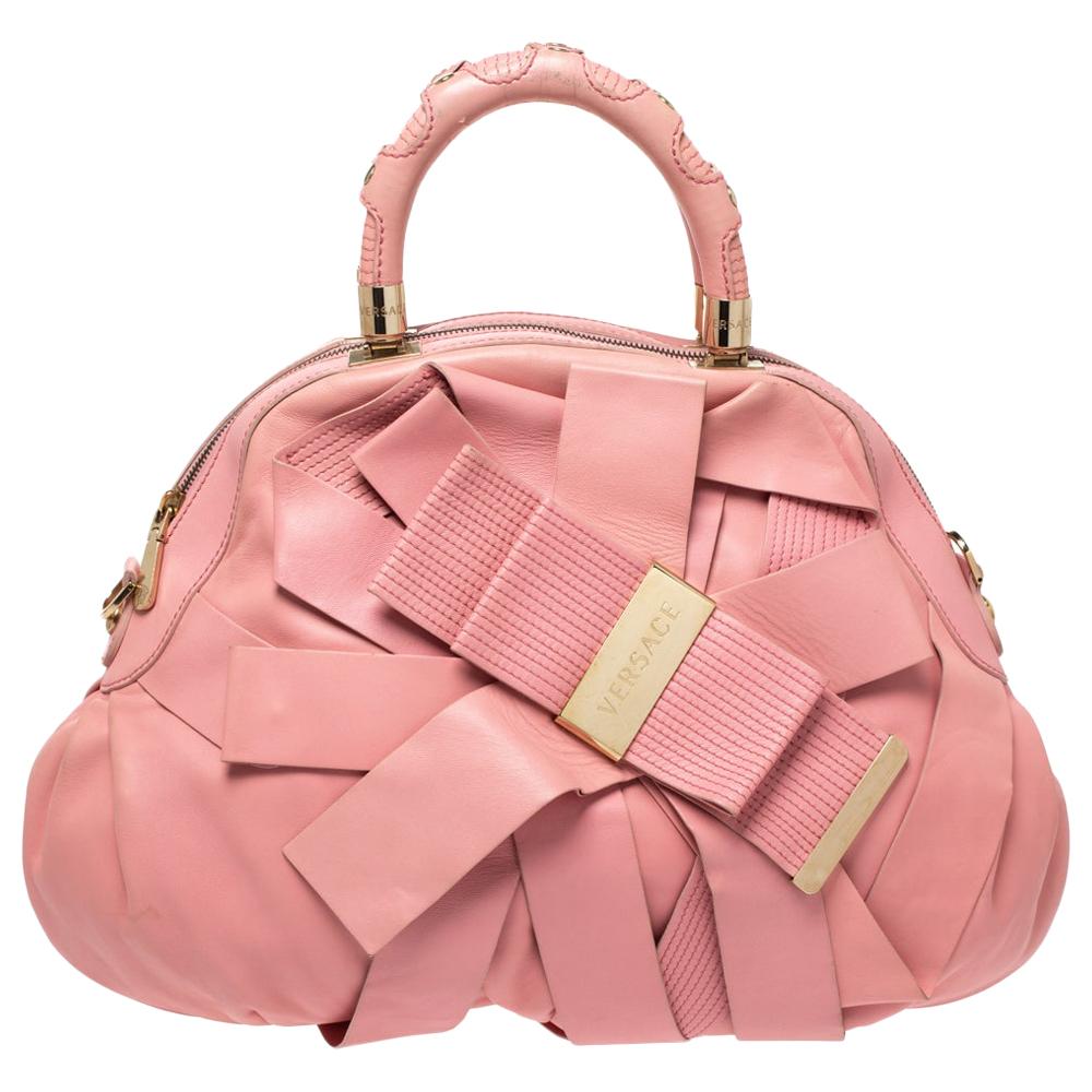 Versace Pink Leather Venita Bow Satchel