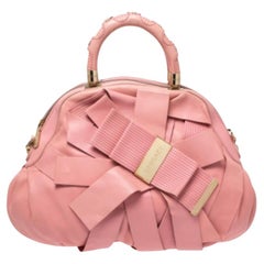Versace Pink Leather Venita Bow Satchel