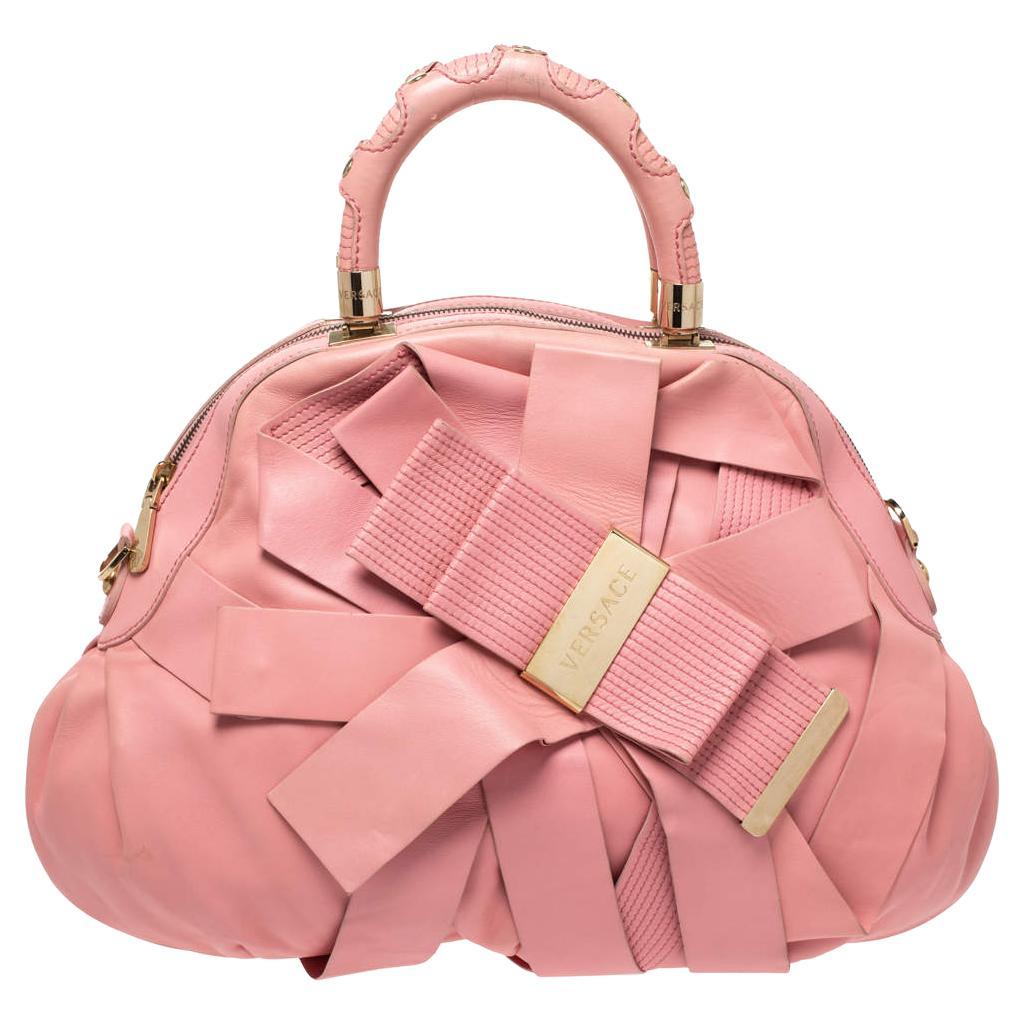 Versace Pink Leather Venita Bow Satchel For Sale