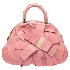Used Versace Pink Leather Venita Bow Satchel