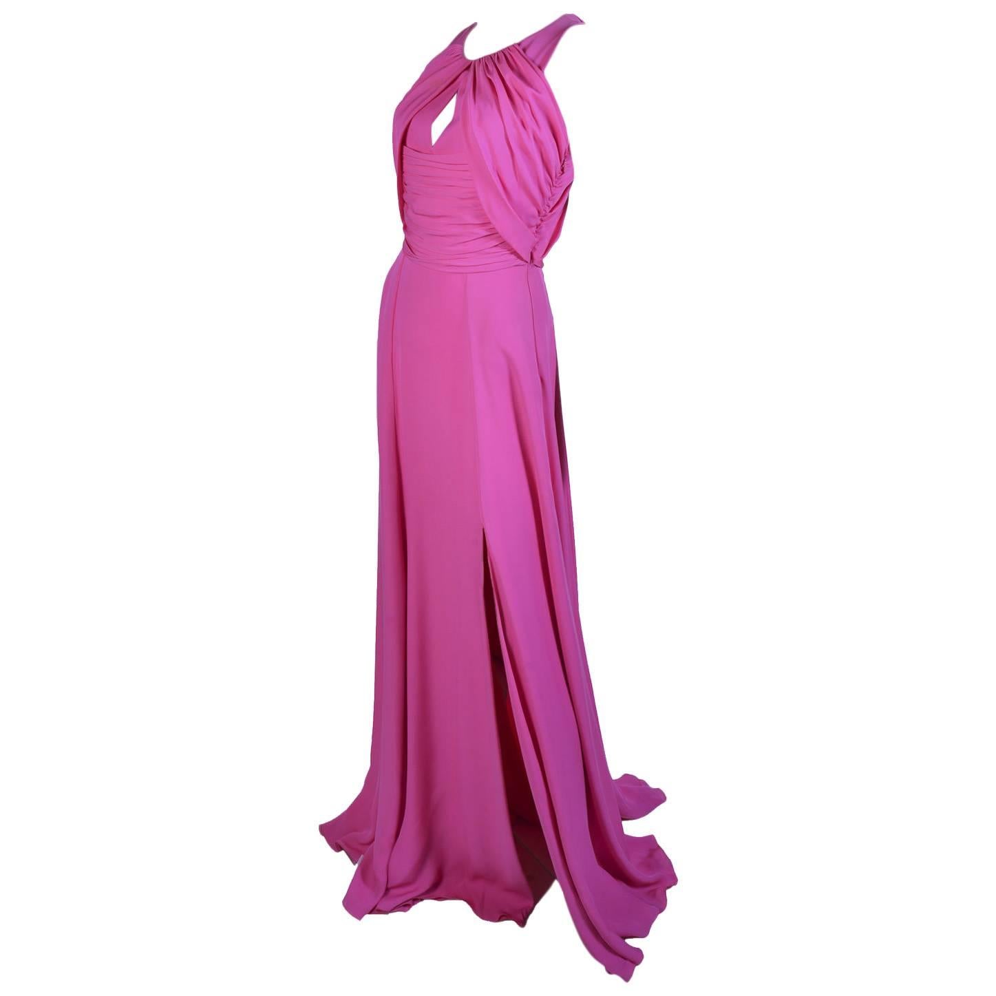 VERSACE Pink Matte Chiffon Gown 42 - 6 For Sale
