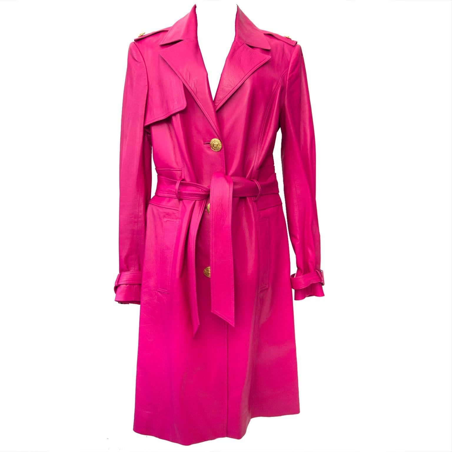 Versace Pink Medusa Leather Trench 2011 For Sale