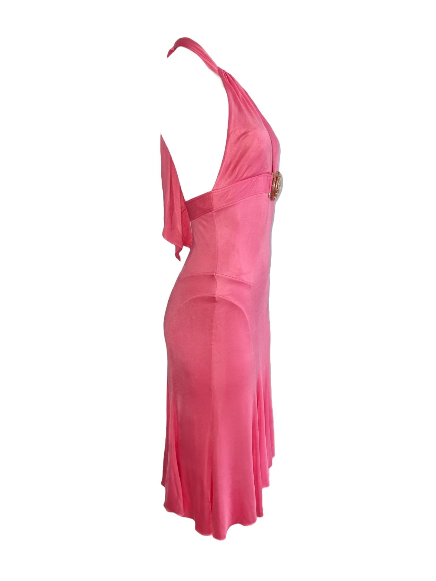 Laufstegkleid mit rosa Medusa-Logo von Versace, F/S 2005 (Pink) im Angebot