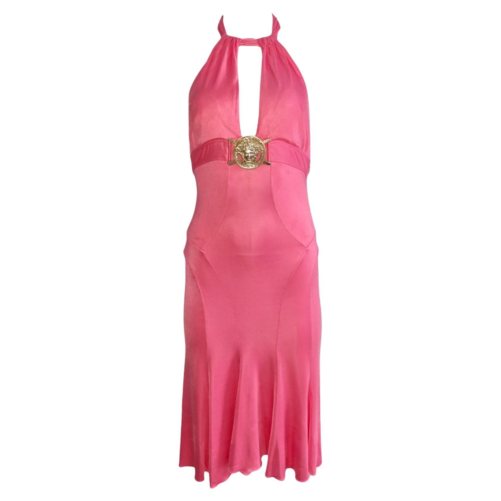 Versace pink medusa logo runway dress, SS 2005 For Sale