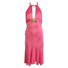 Used Versace pink medusa logo runway dress, SS 2005