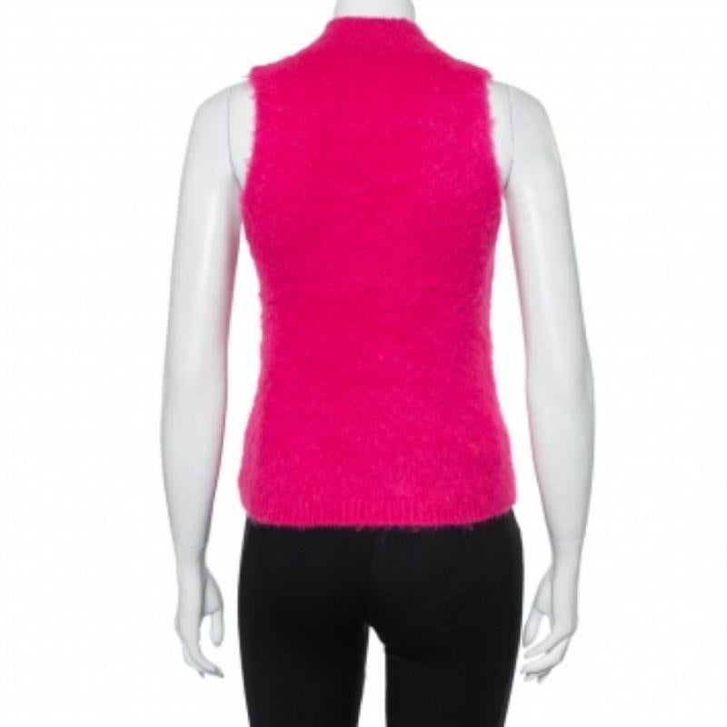 Women's Versace Pink Mohair High Neck Sleeveless Tank Top M For Sale
