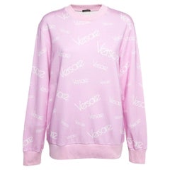 Versace Pink Monogram Print Cotton Crew Neck Sweatshirt M