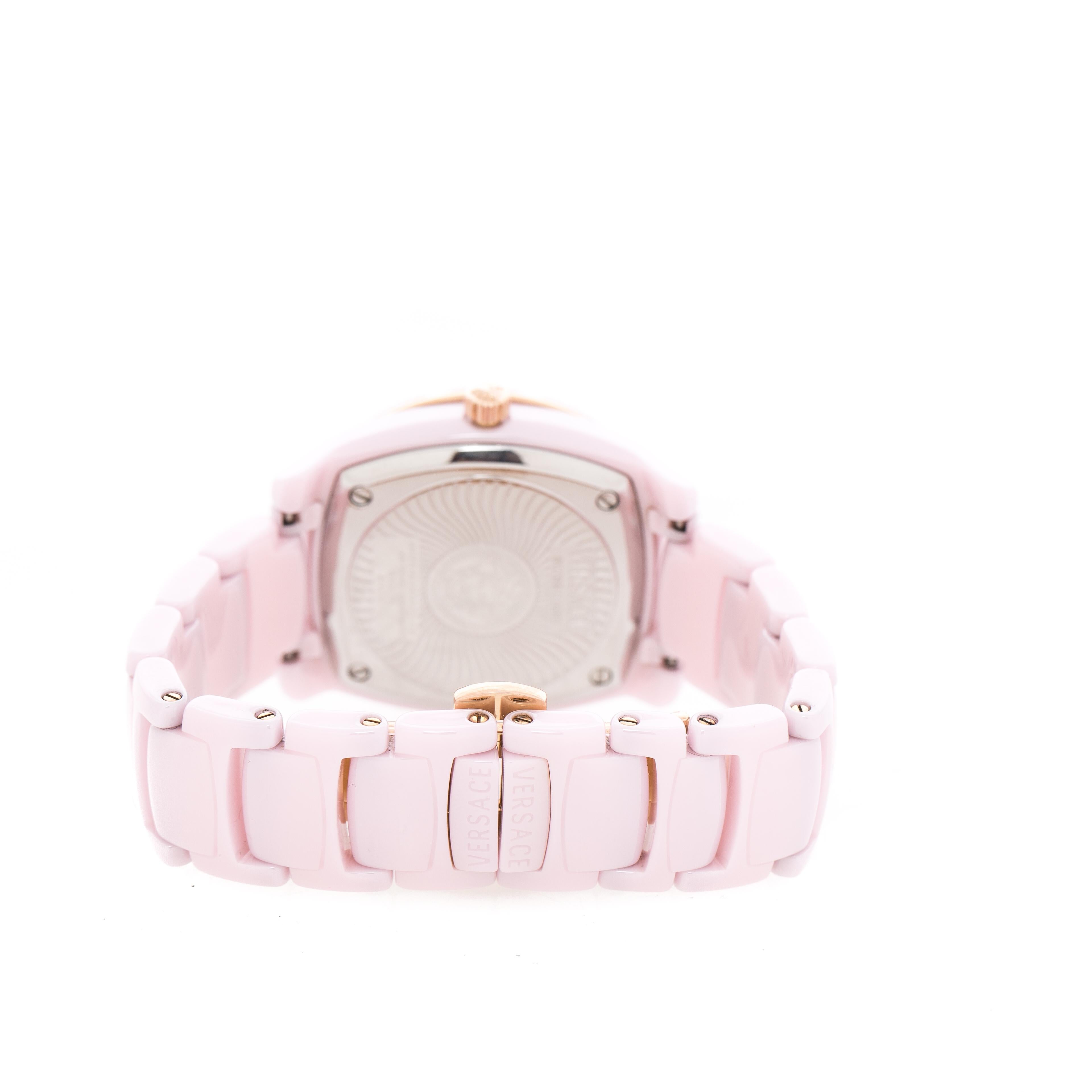 Versace Pink Mother of Pearl Pink DV One 63QCP5 Women's Wristwatch 35 mm In Good Condition In Dubai, Al Qouz 2