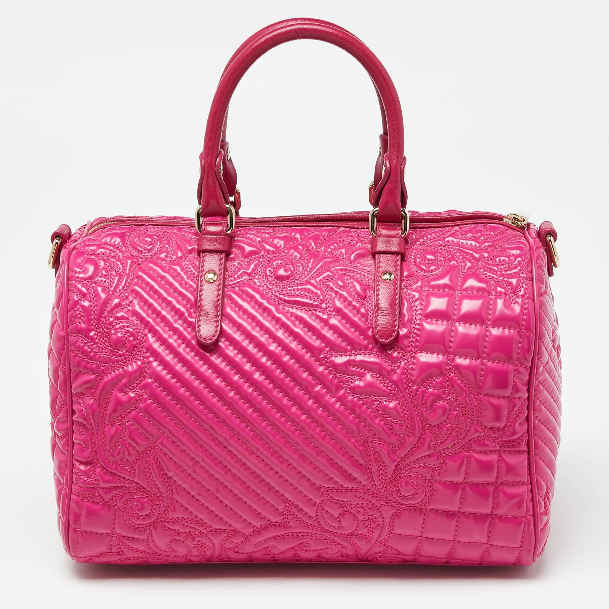 Women's Versace Pink Patent Leather Boston Bag