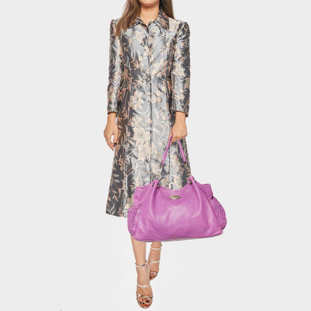 Versace Pink Pleated Leather Chain Satchel In Good Condition In Dubai, Al Qouz 2
