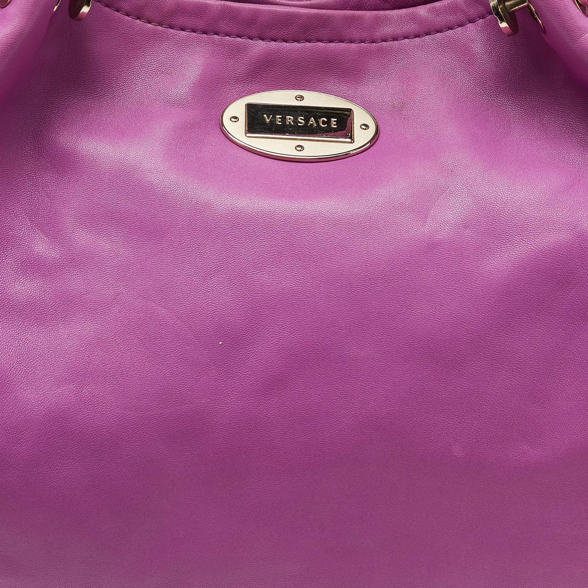 Versace Pink Pleated Leather Chain Satchel 2