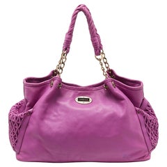 Used Versace Pink Pleated Leather Chain Satchel