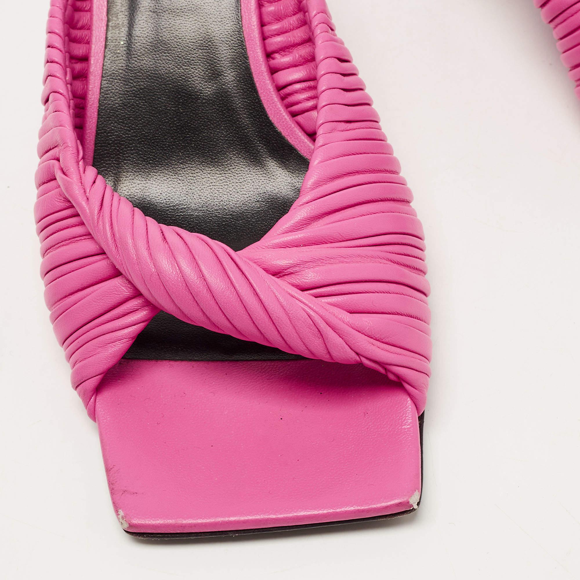 Versace Pink Pleated Leather Plisse Slide Sandals Size 38 For Sale 1
