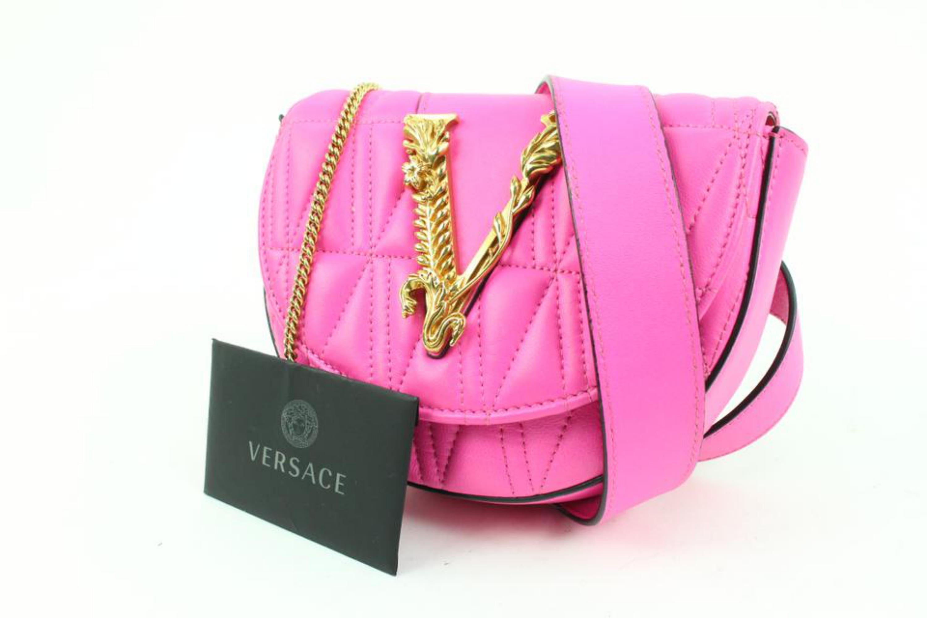 Versace Pink Quilted Leather Fuchsia Virtus Belt Bag s214ve71 6