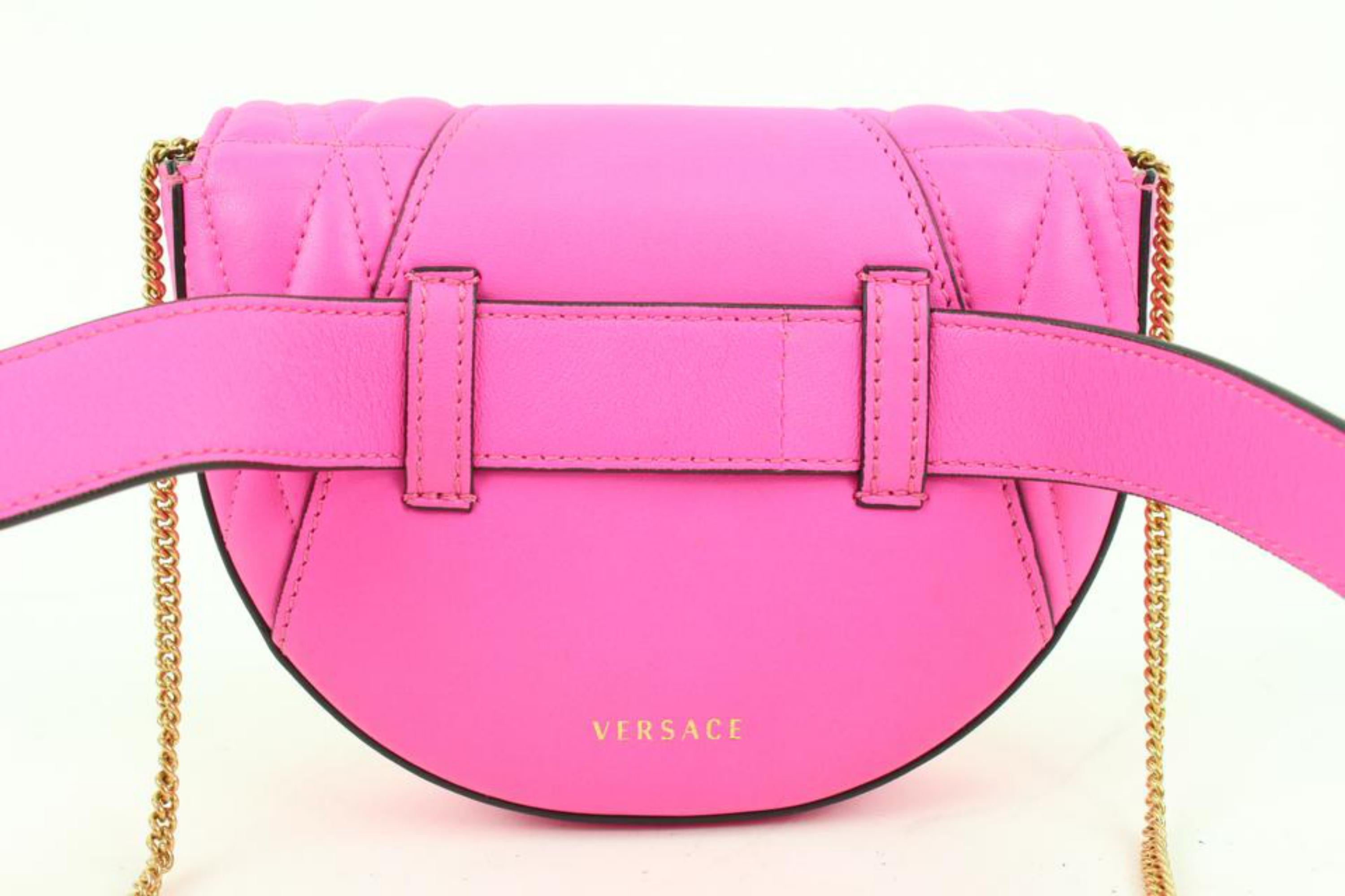 Women's Versace Pink Quilted Leather Fuchsia Virtus Belt Bag s214ve71